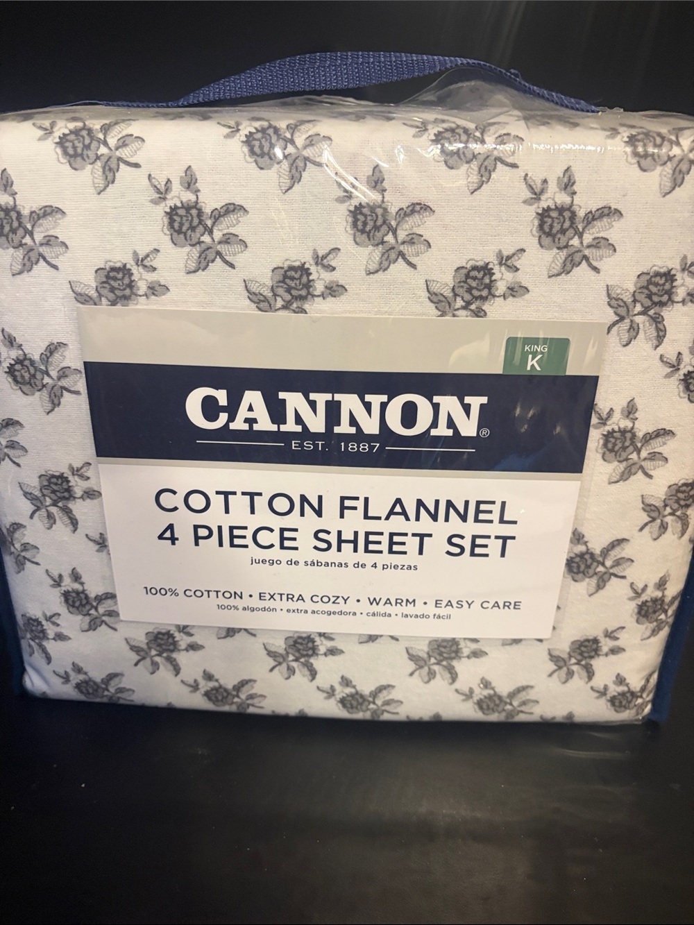 Cannon Cotton Flannel 4-Piece Sheet Set - White with Gray Floral